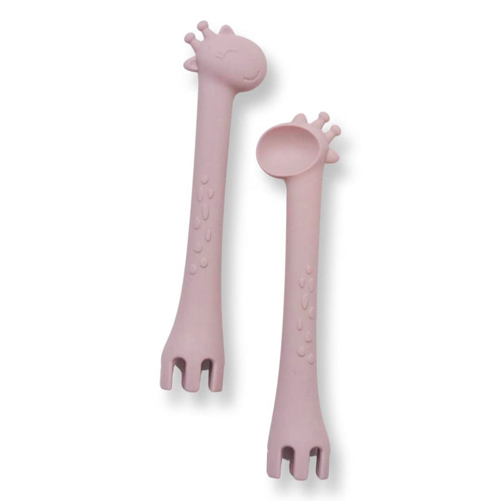 self feed baby spoon and fork set in blush pink