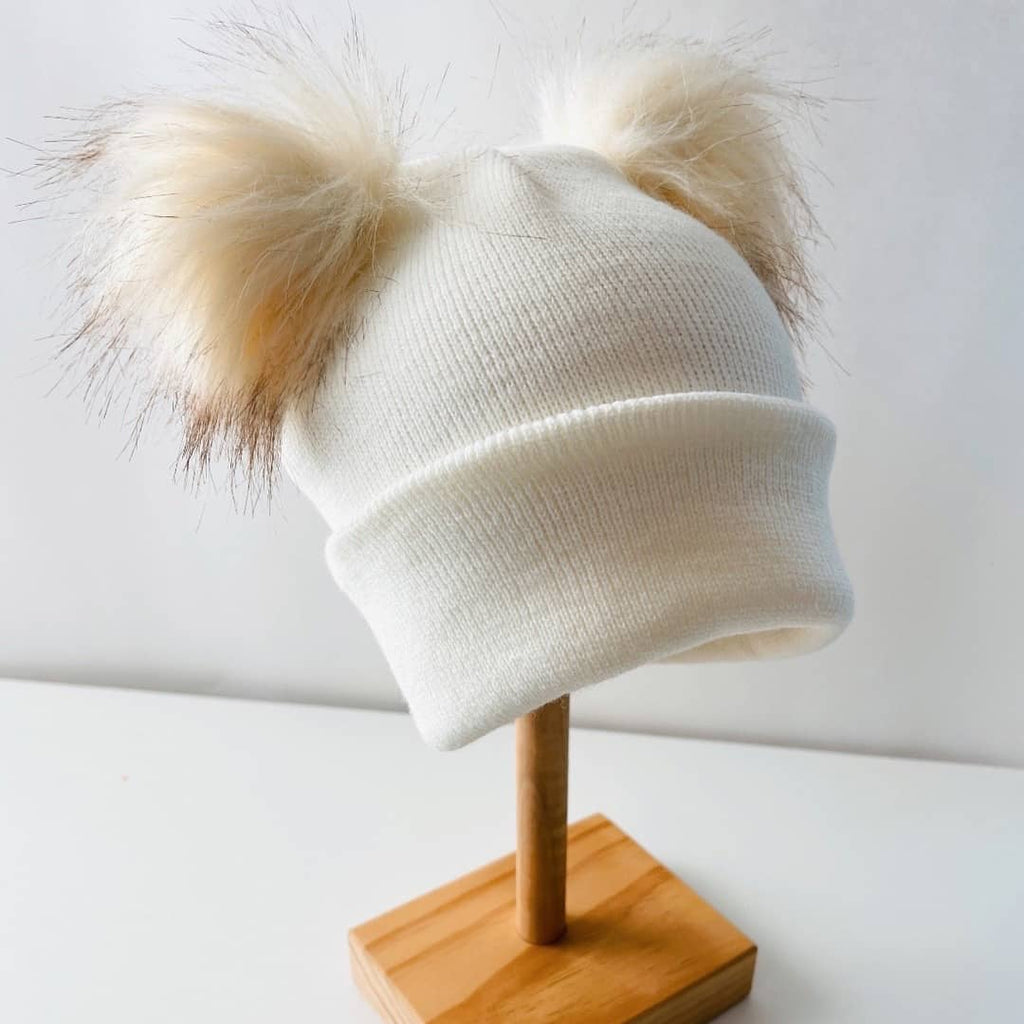 faux fur baby pom pom hat