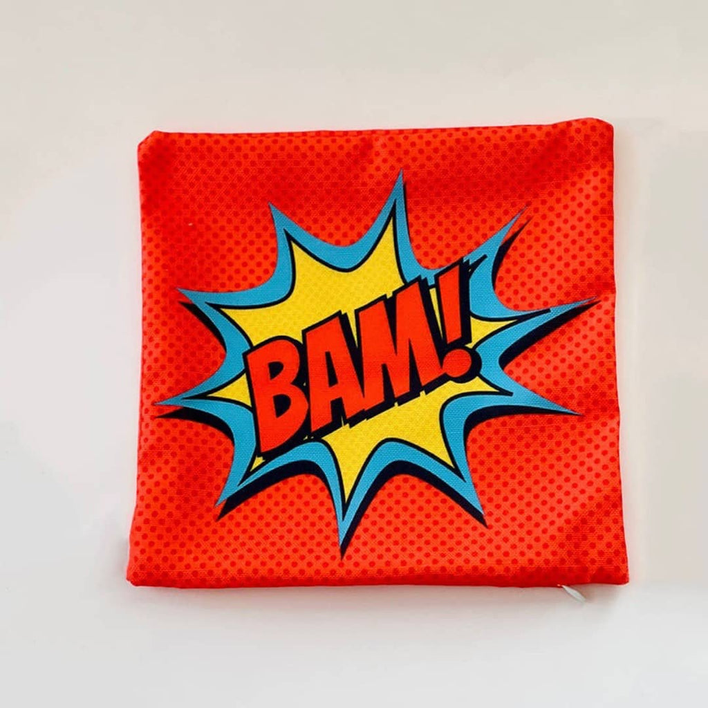 BAM superhero themed kids pillow case in red