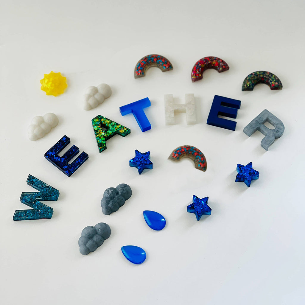 weather letter and shape play set for kids sensory bin