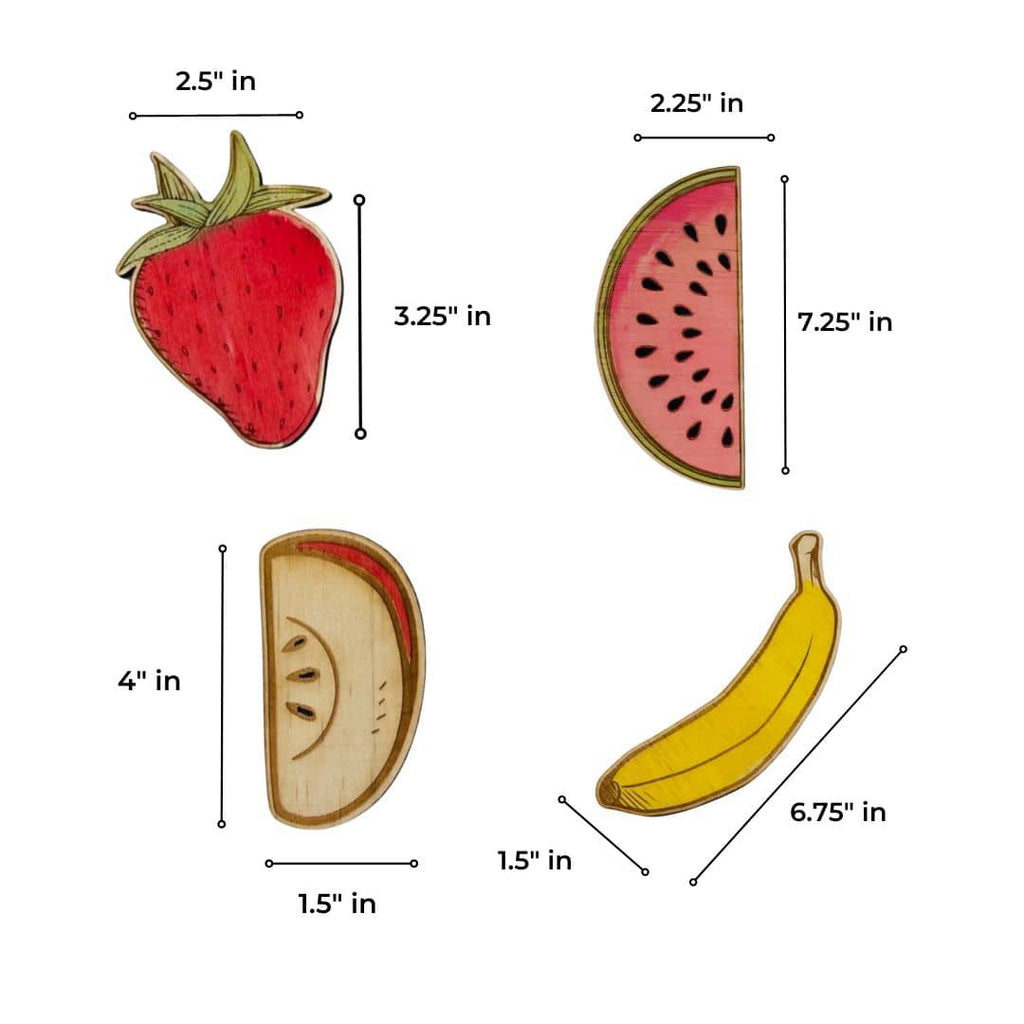 wooden fruit toys size chart measurements in inches