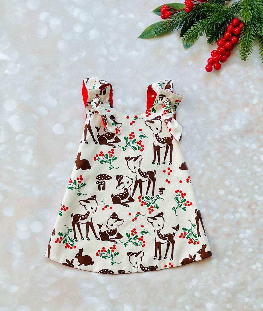 deer print holiday dress for baby and toddler girls