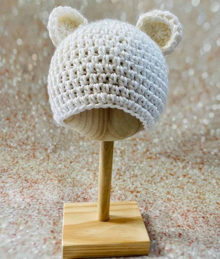 white baby style bear hat with ears