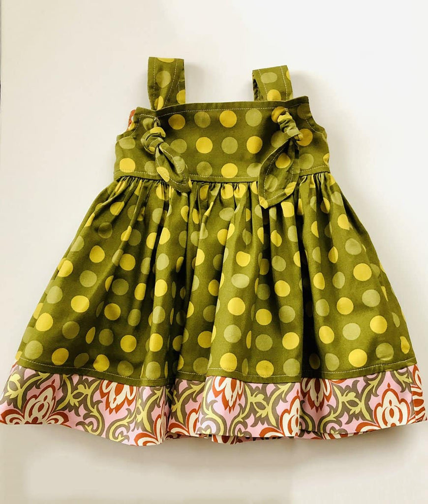 green polka dot summer dress for baby girls