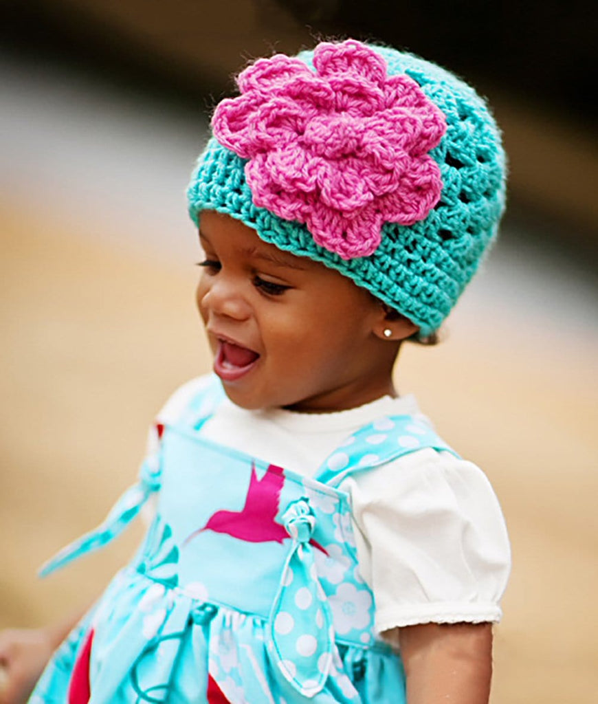 light blue crochet baby girl beanie hat