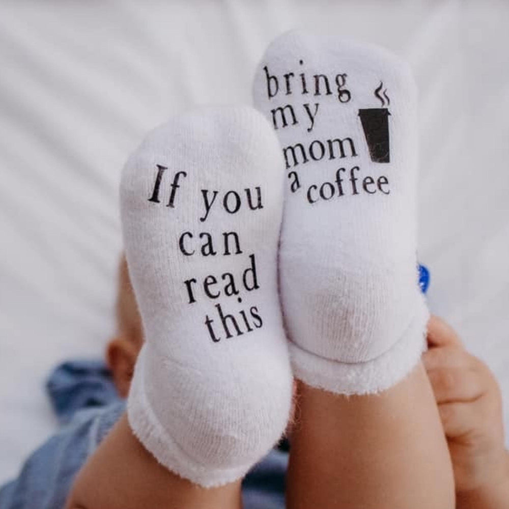 cute bring my mom coffee socks for baby