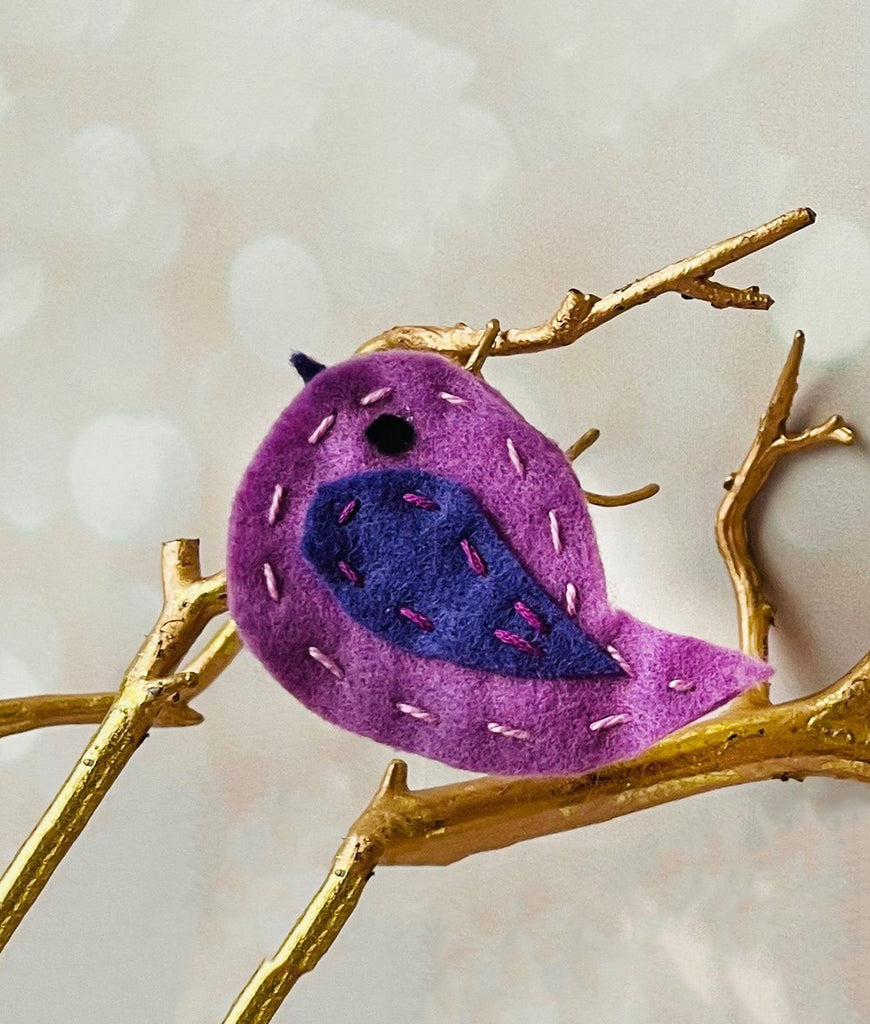 purple felt bird baby hair barrette clip