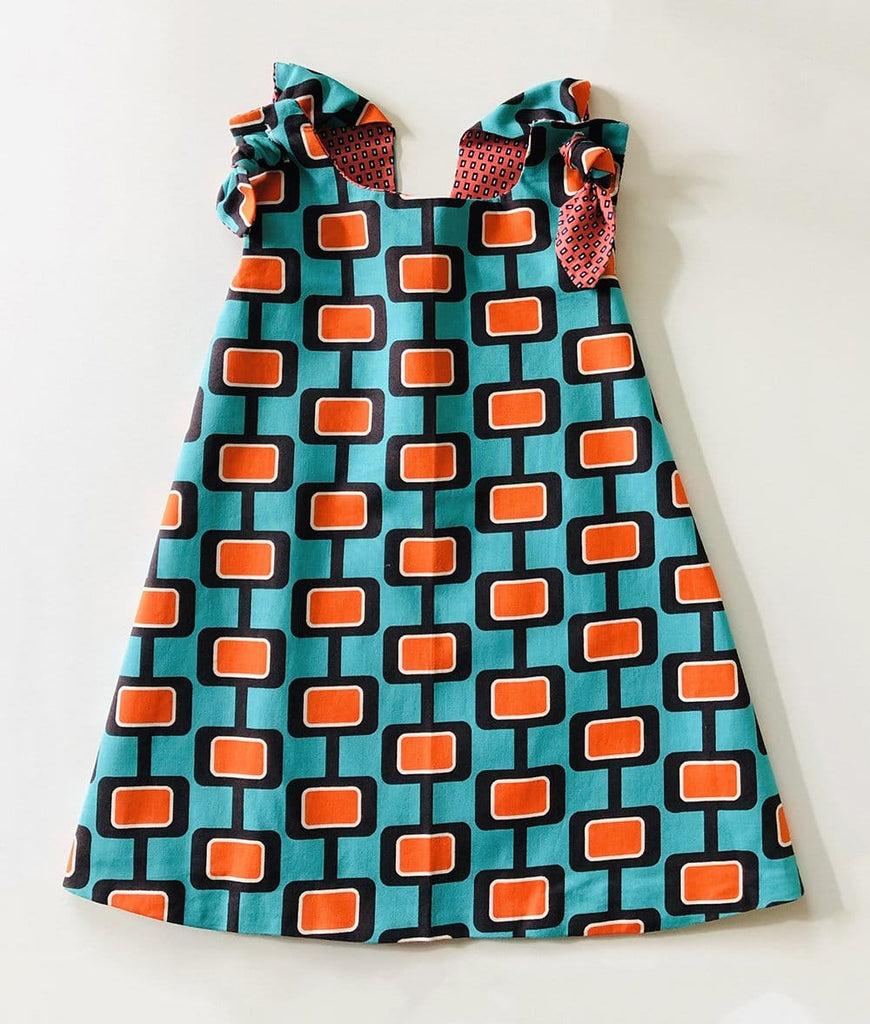 vintage baby girl dress in green and orange