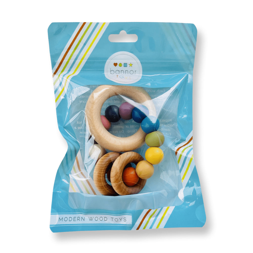 all natural wooden baby teether with silicon beads