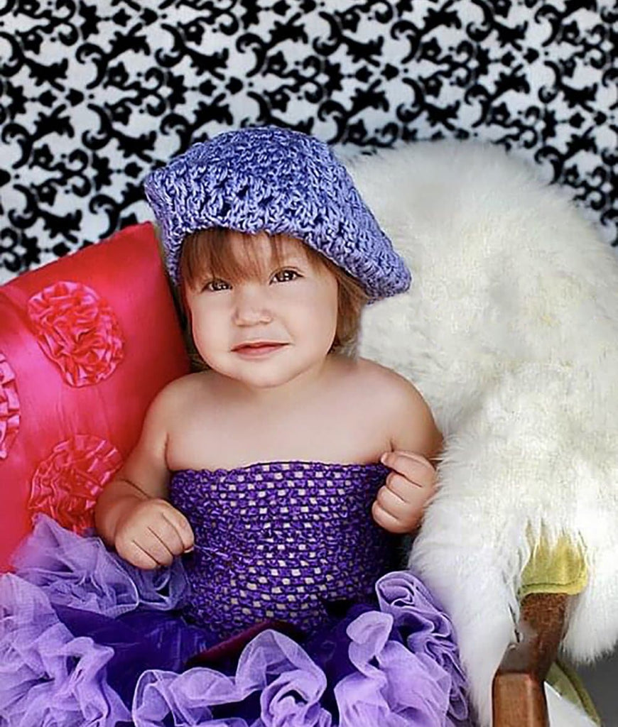 light purple beret style crochet toddler hat