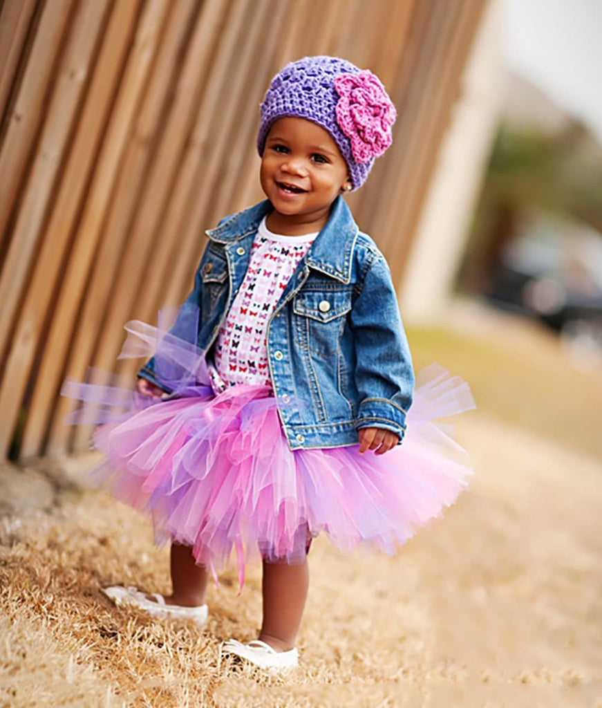 purple crochet baby girl beanie hat