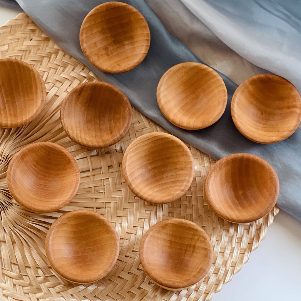natural wooden sorting bowls