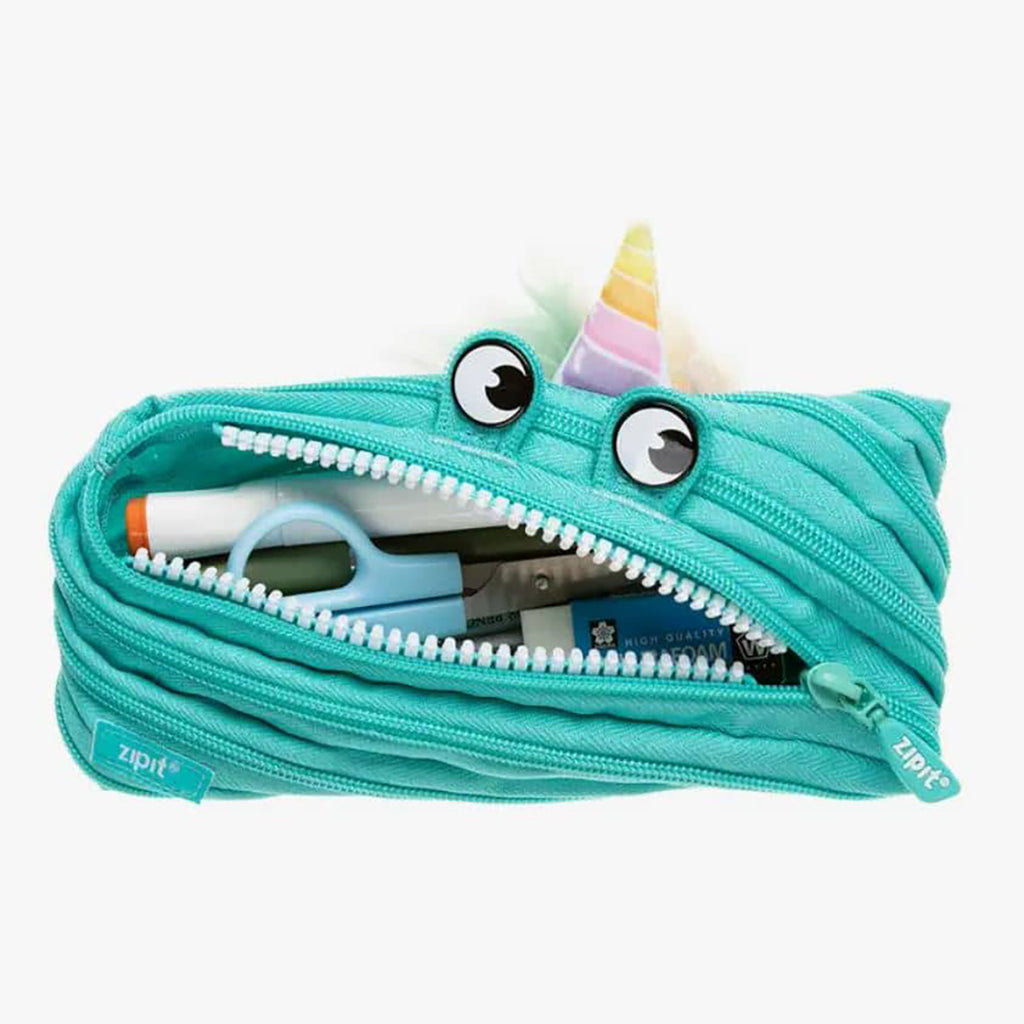 turquoise unicorn monster pencil pouch for kids