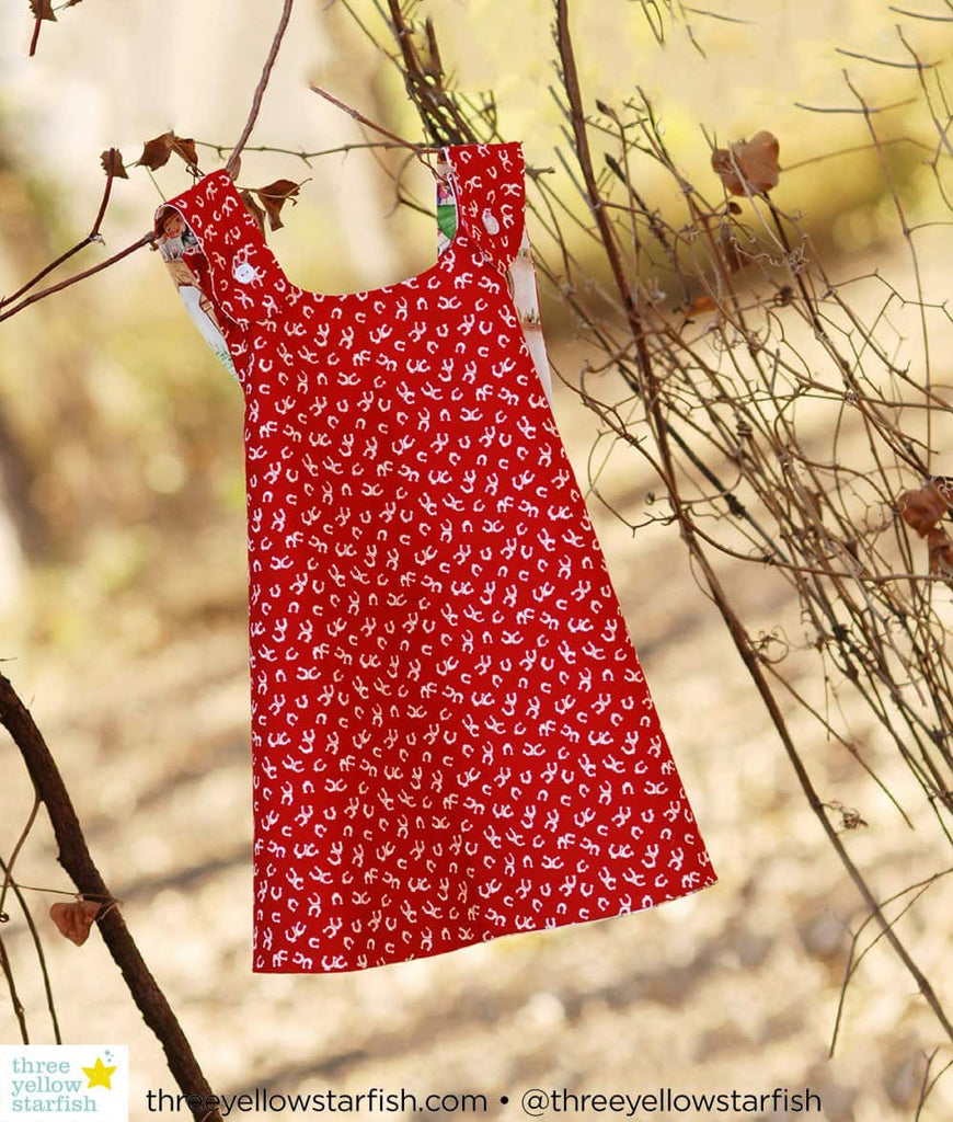 red pinafore vintage baby girl dress