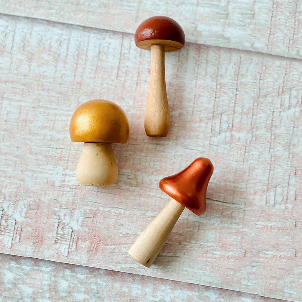 hand painted Montessori wooden mushroom toys