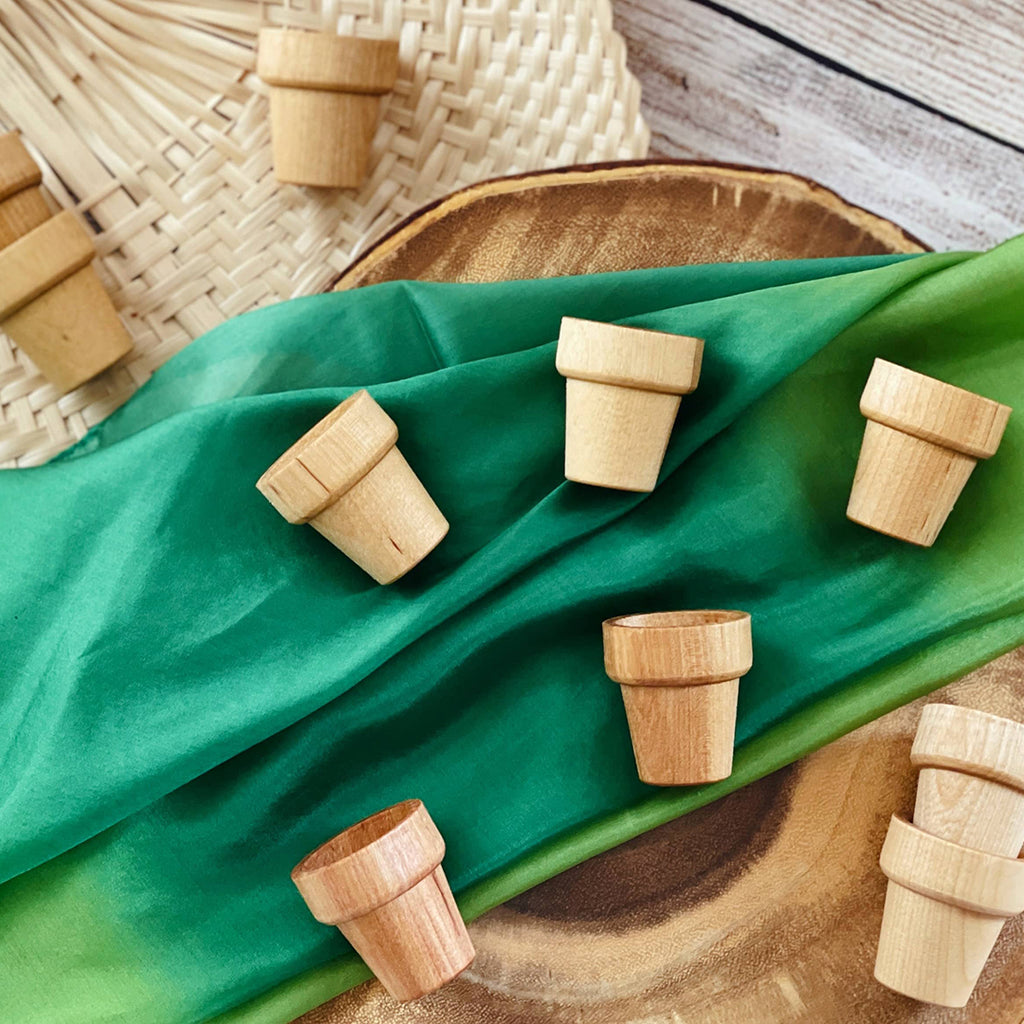 small wooden sorting toys shaped like flower pots