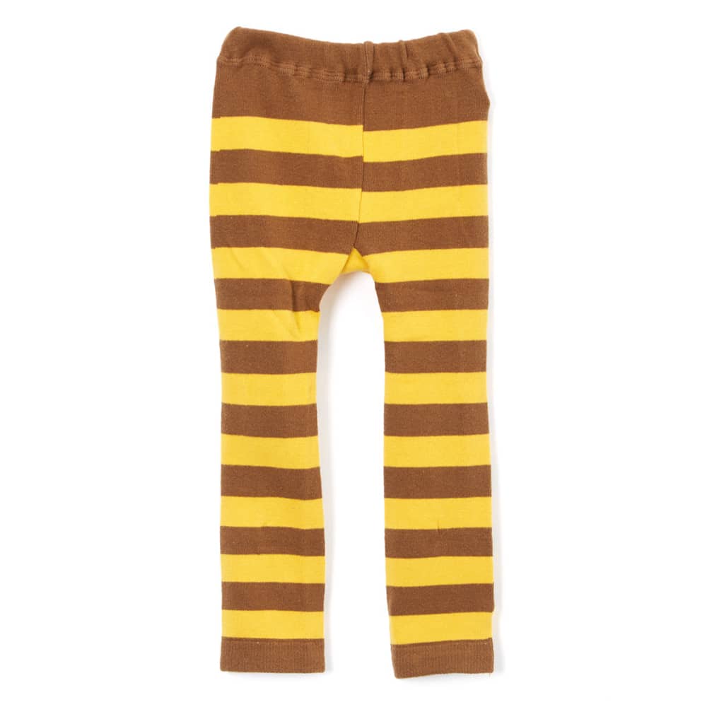 brown and yellow striped woodland baby bear leggings front