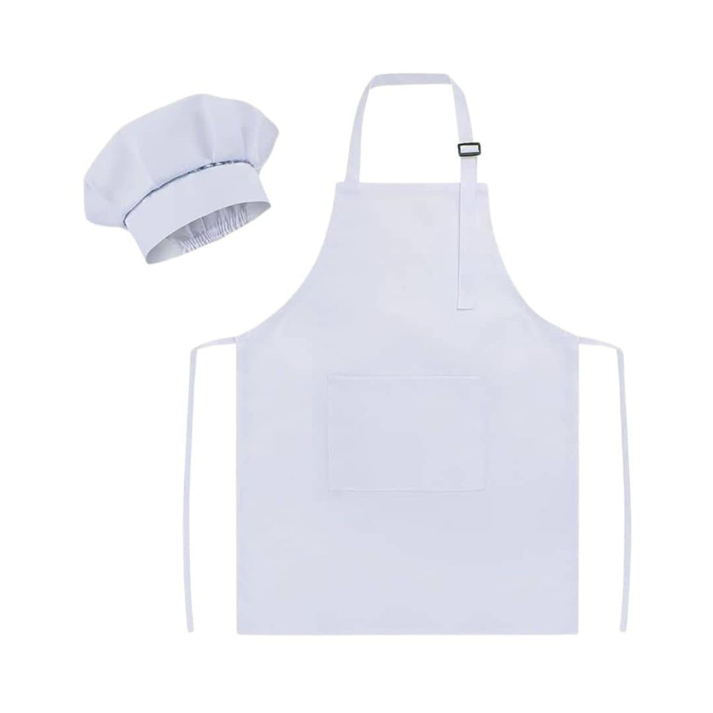 childs chef apron and hat set in white