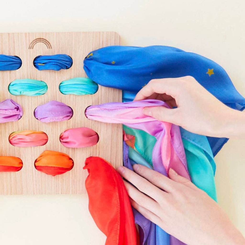 silk scarf Montessori sensory board for kids