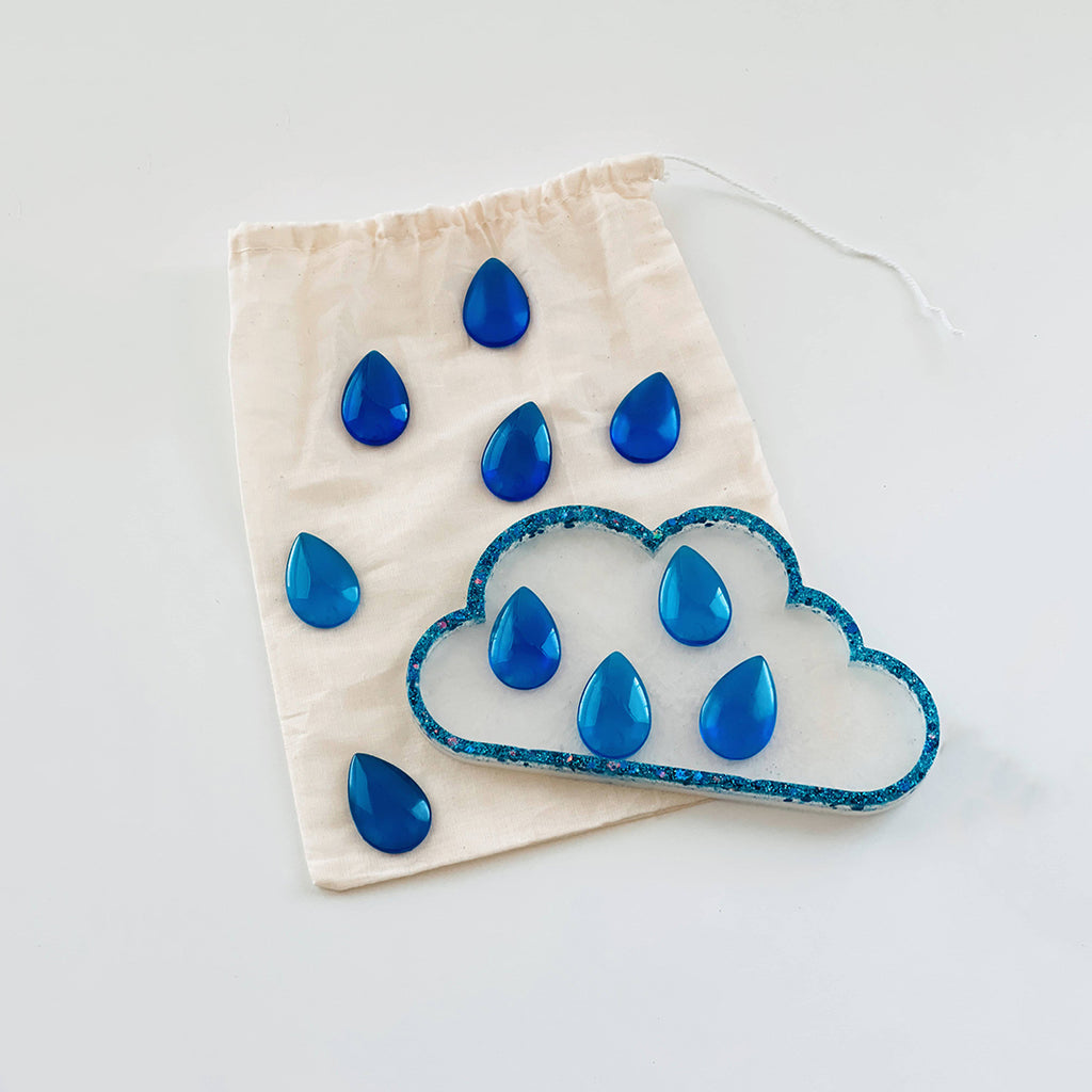 cloud and raindrop shaped sensory bin filler resin set accessories