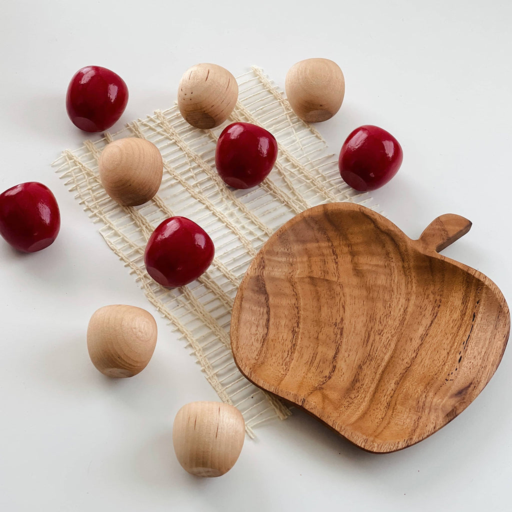 10 counting apples Montessori set and wooden apple shaped sorting tray