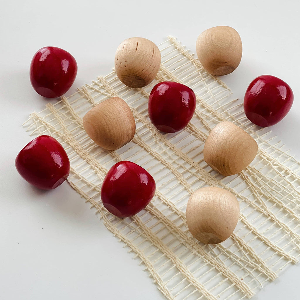 red and natural wooden apple kids Montessori counting set