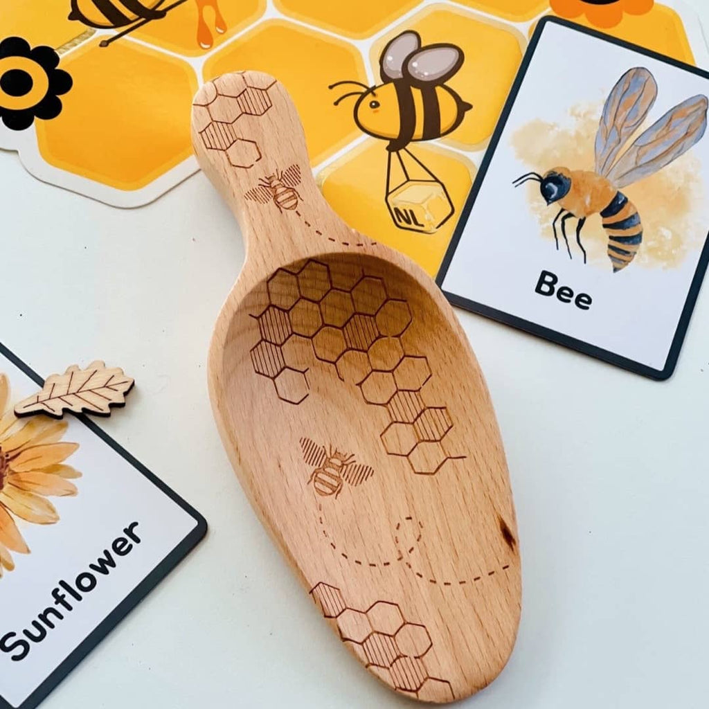 wooden honey bee scoop sensory bin tools for kids