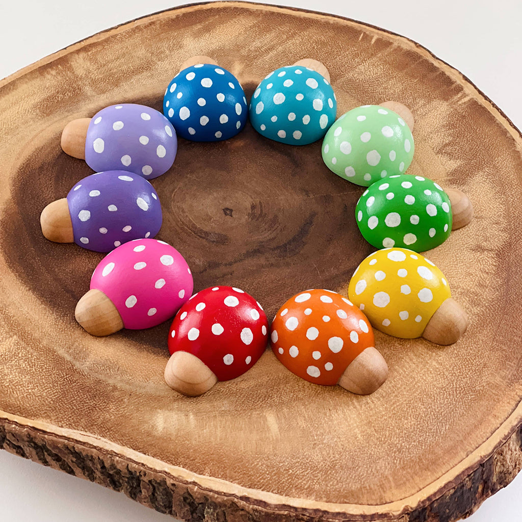 set of 10 wooden rainbow spotted lady bugs