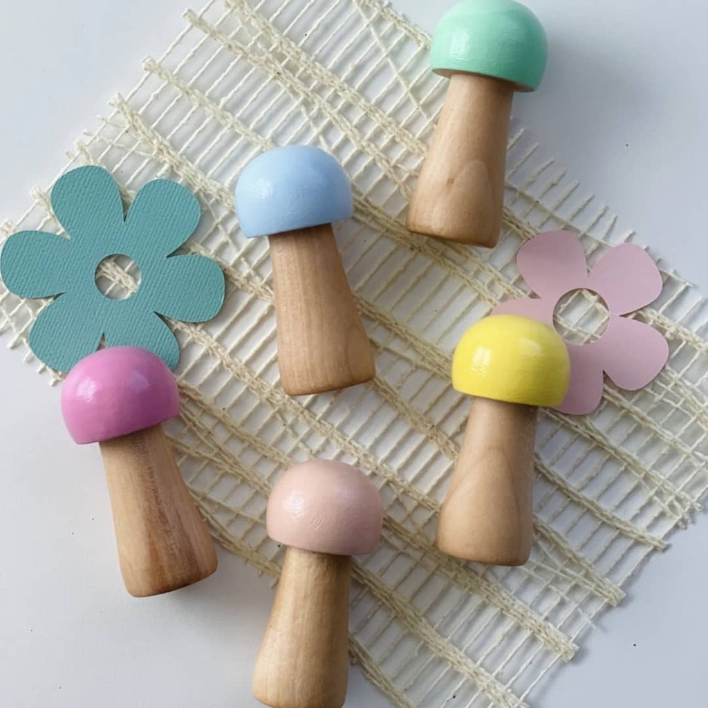 5 piece pastel wooden mushroom play set for kids