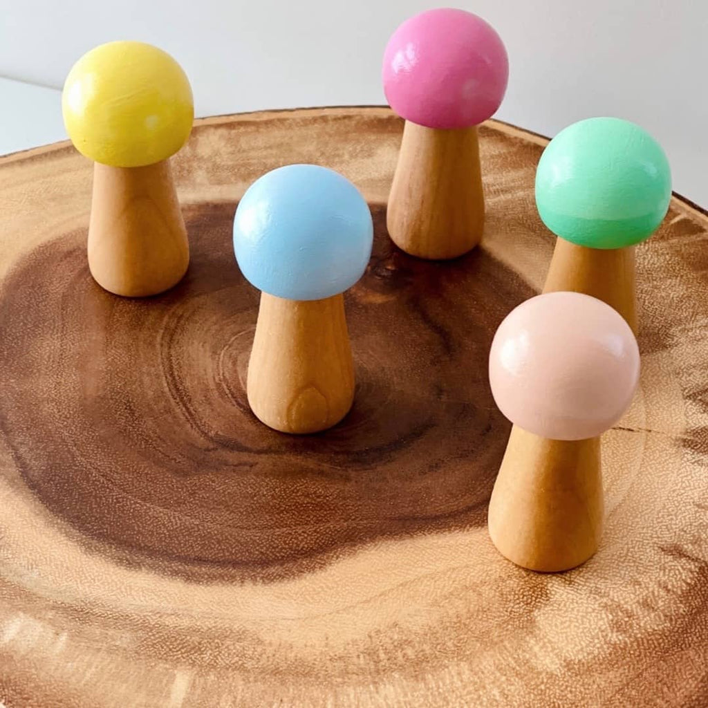 wooden Montessori mushroom set for kids open ended small world play