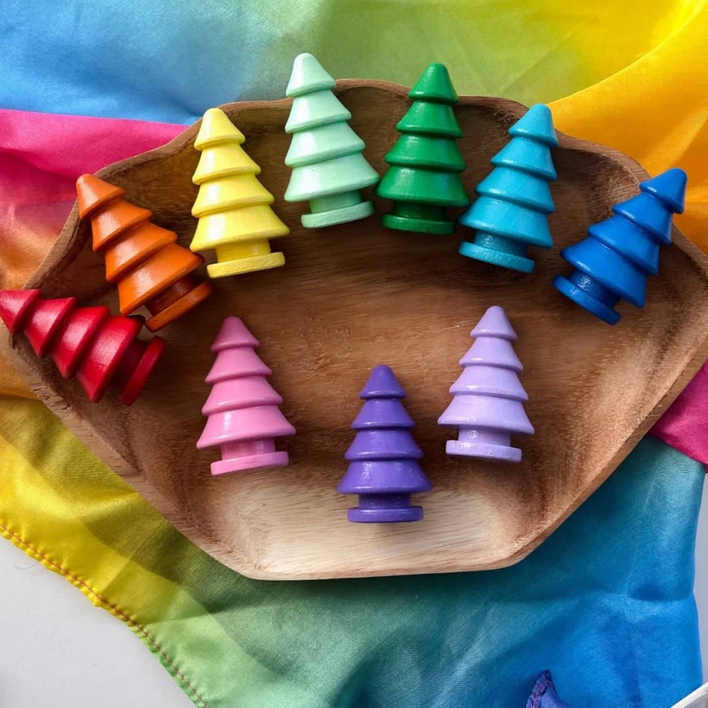10 wooden rainbow trees for kids open ended loose parts play
