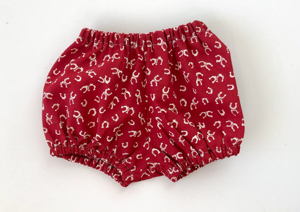 red cowboy outfit baby boy bloomers with horseshoe print