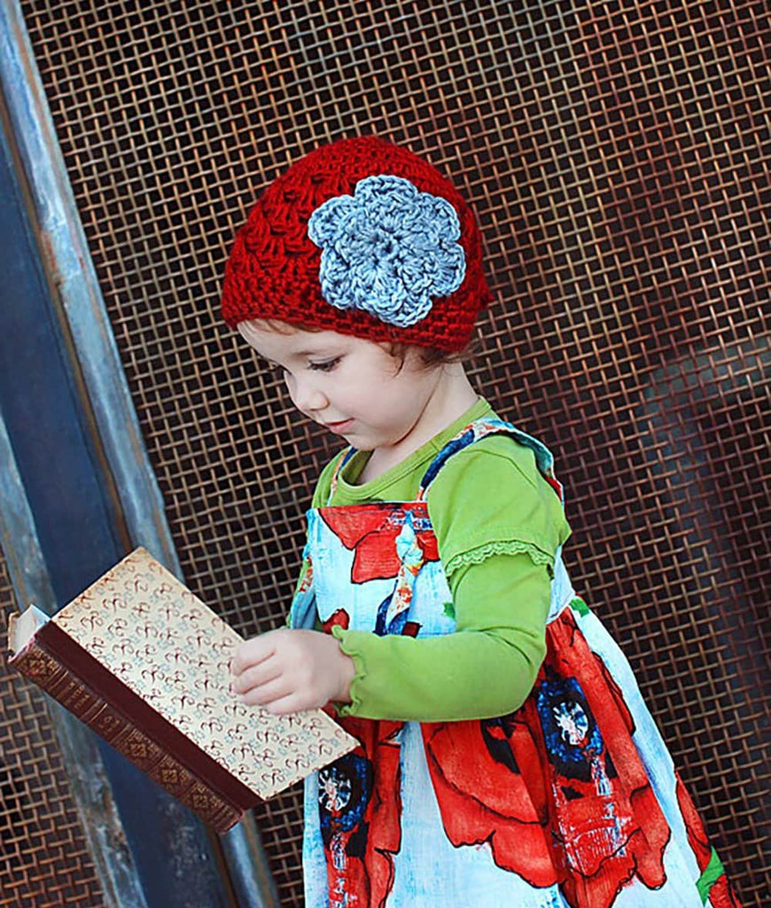dark red crochet baby girl beanie hat