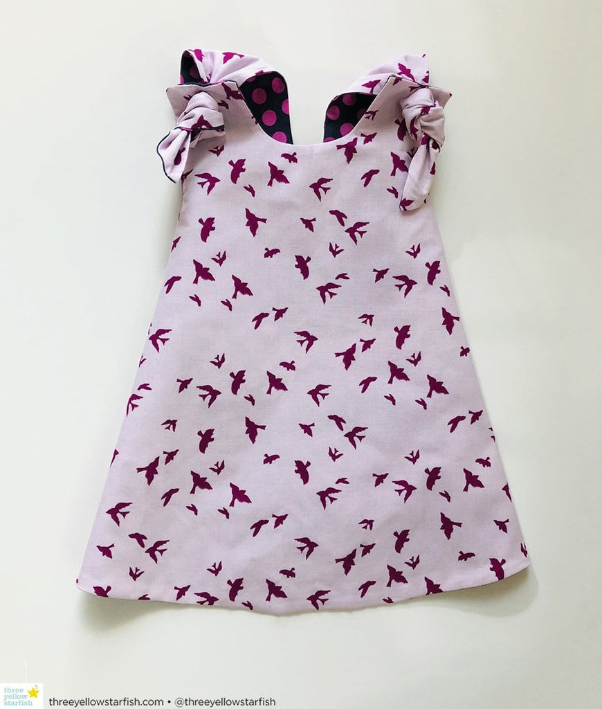 Baby girl dress pink bird print reversible pinafore dress
