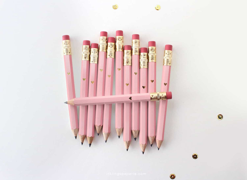 pencils for baby shower pink and gold
