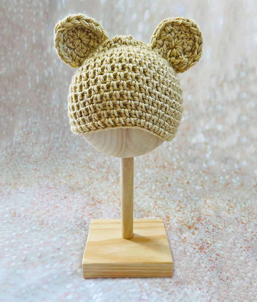 tan baby style bear hat with ears
