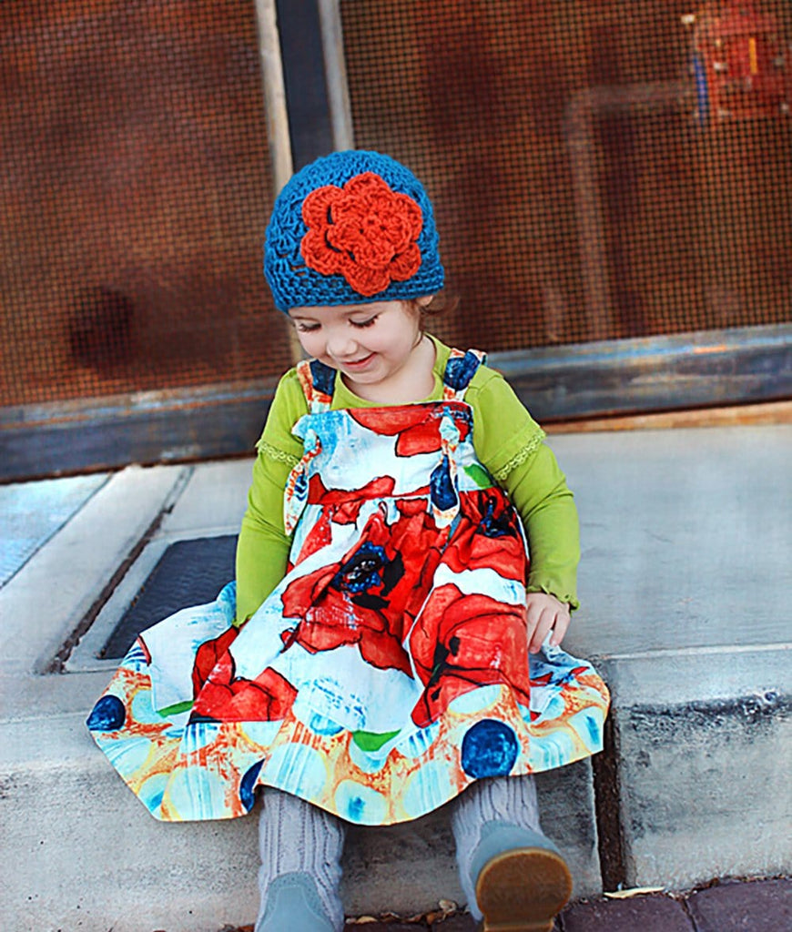 dark blue crochet baby girl beanie hat