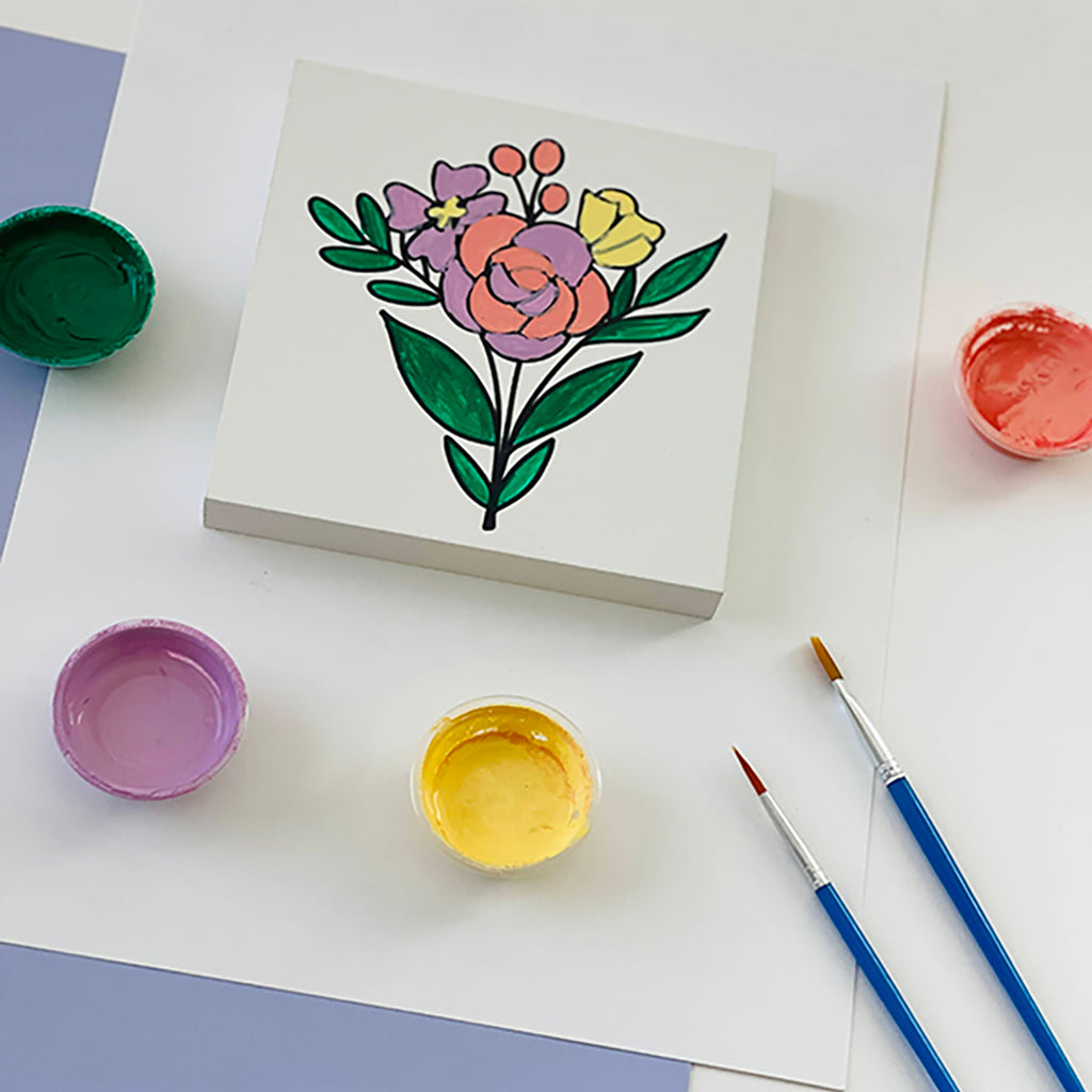 mini wooden floral canvas painting activity kit for kids