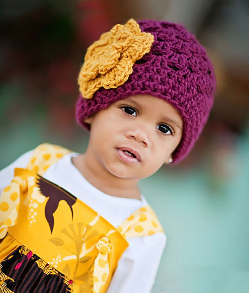 dark purple crochet baby girl beanie hat