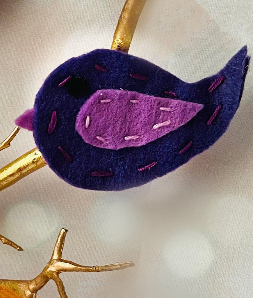 dark purple felt bird baby hair barrette clip