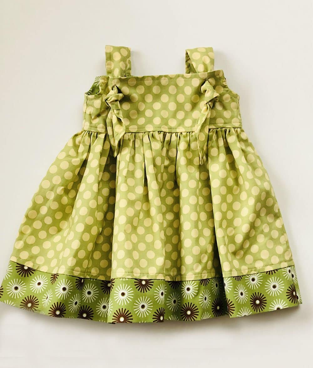 Citrus Green Dress for Baby Girls - Knot Dress - Three Yellow Starfish 12-18 months / citrus-dot Citrus Green Dress for Baby Girls - Knot Dress - Three Yellow Starfish 12-18 months / citrus-dot