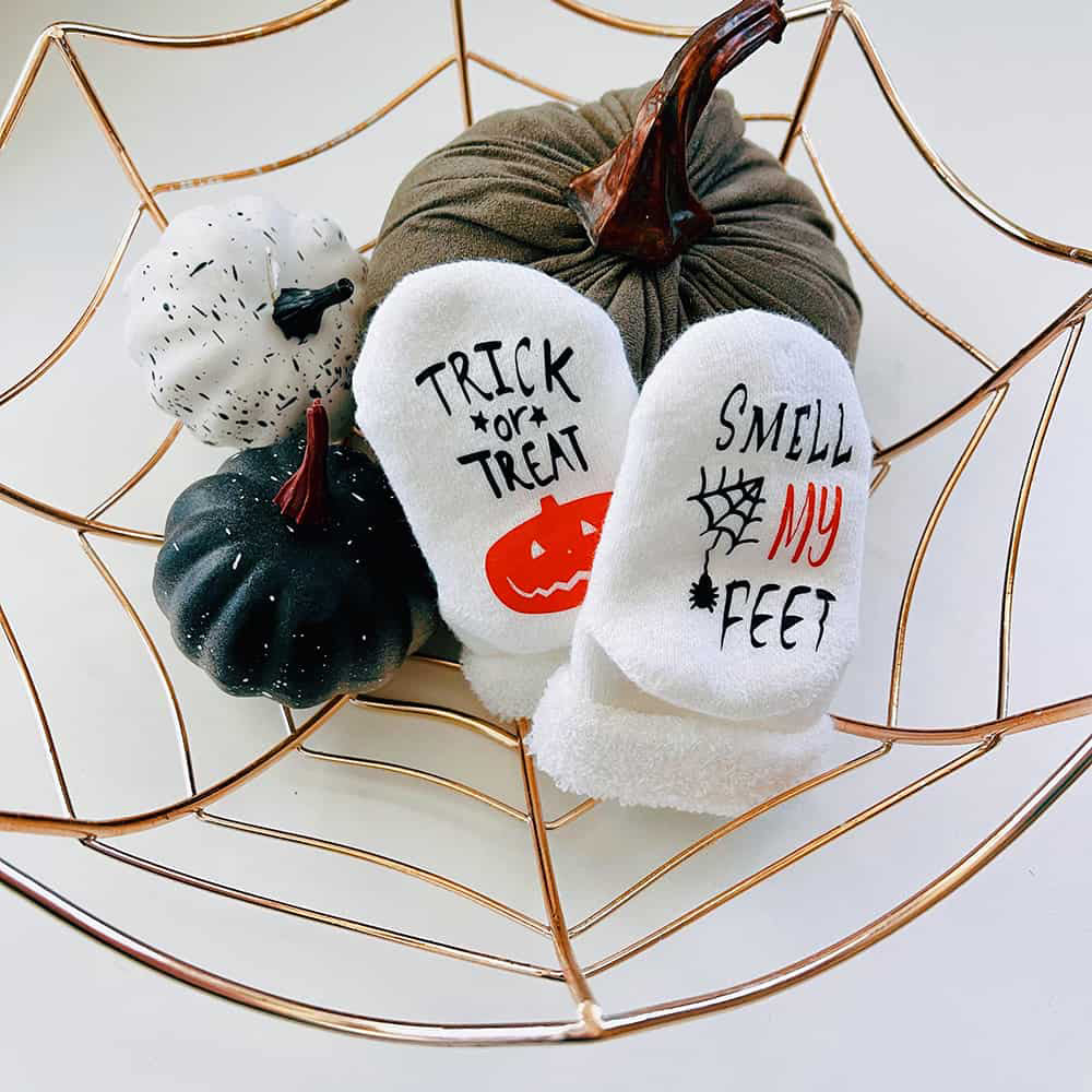 trick or treat smell my feet Halloween socks for baby