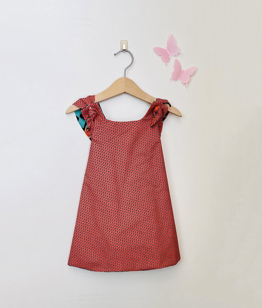 reversible vintage dress for baby girls in coral