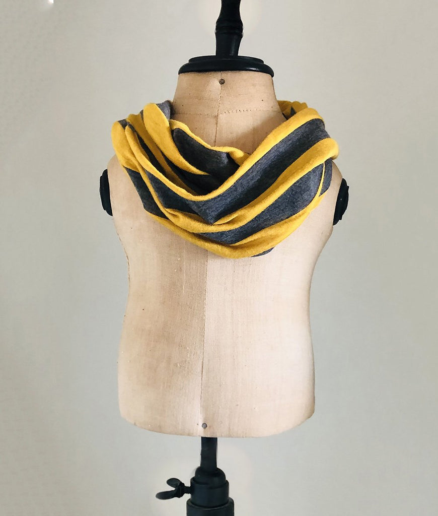 yellow and grey striped toddler scarf boys and girls gender neutral