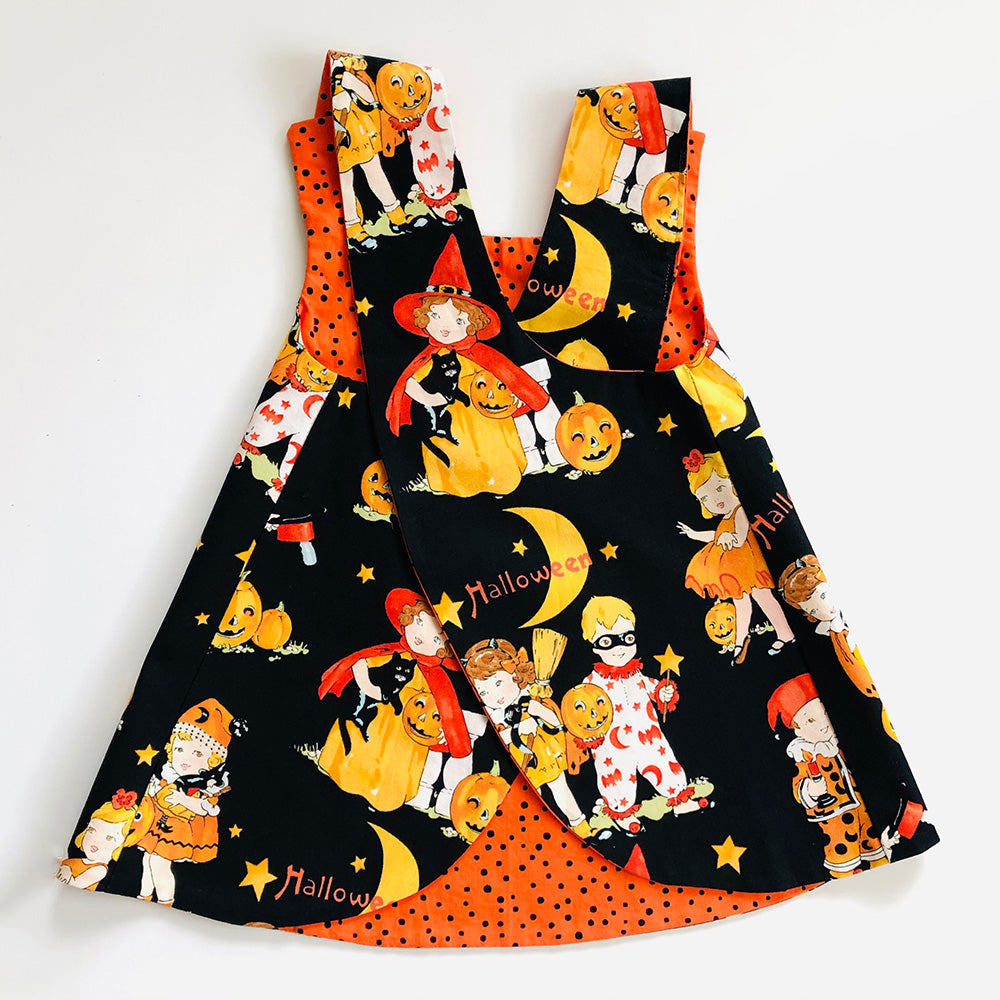 reversible toddler Halloween pinafore dress