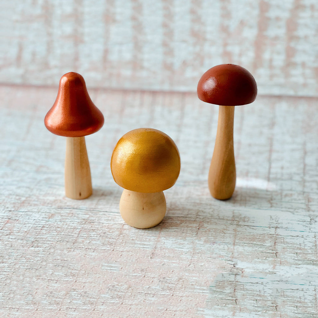 hand painted wooden mushroom toys