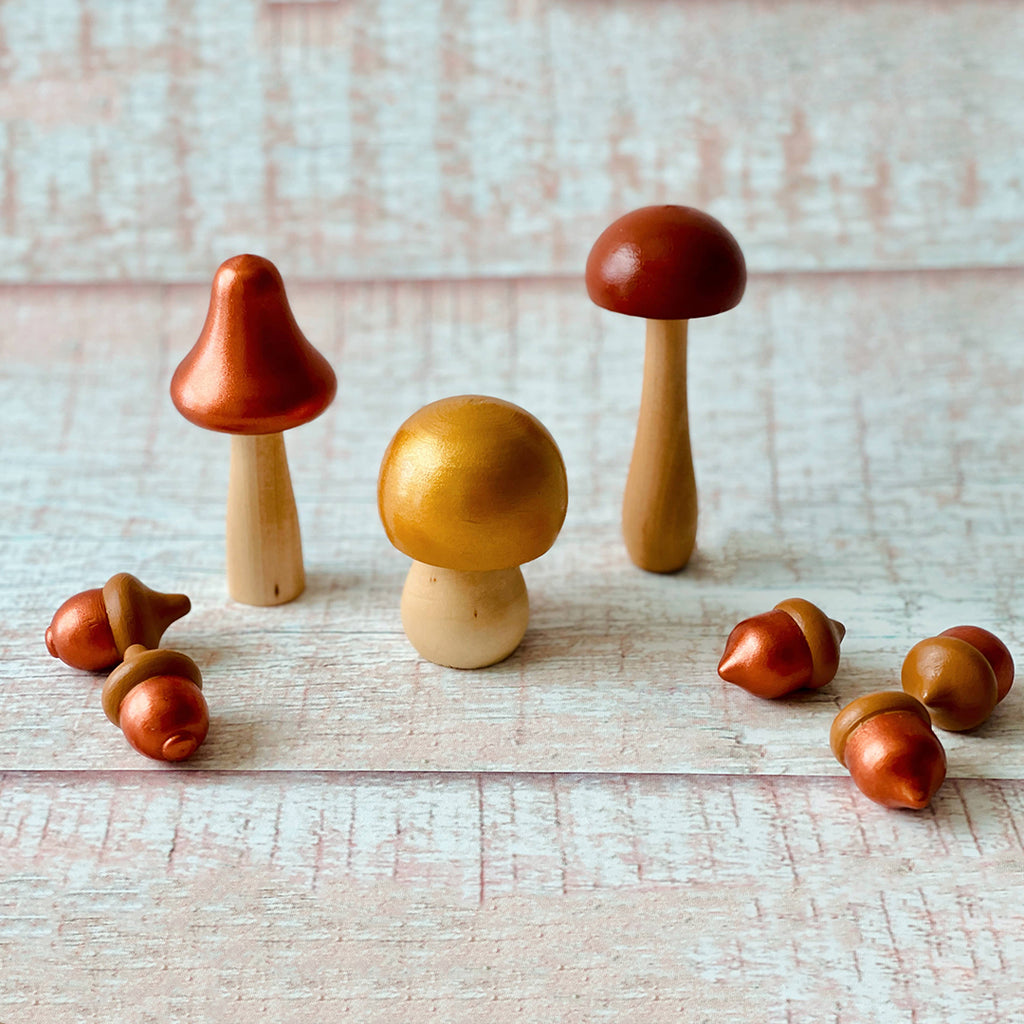 pretend play wooden mushroom and acorn toys for kids