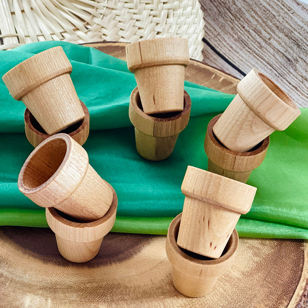 wooden Montessori flower pots for shape sorting
